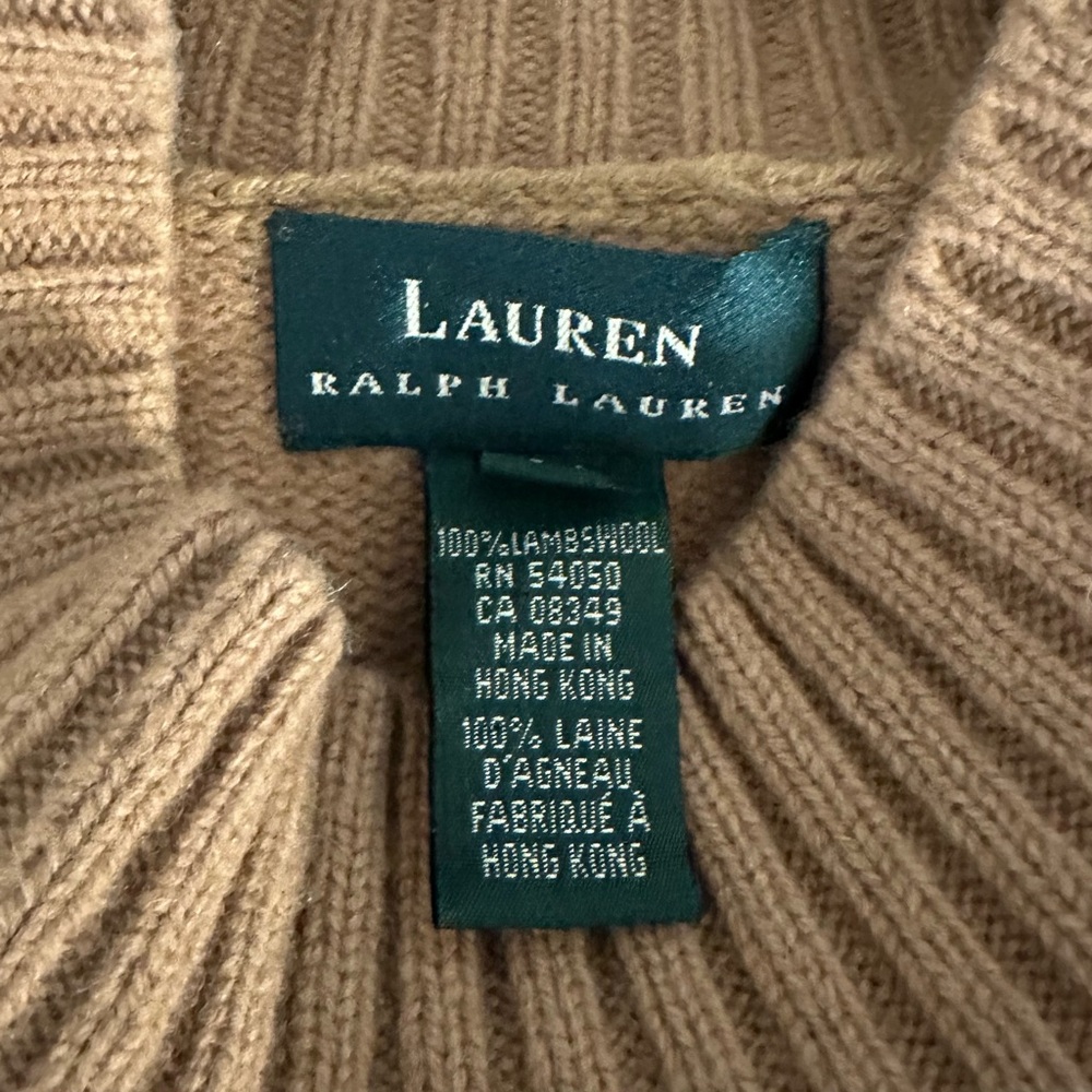 Vintage Lauren Ralph Lauren Tan Horse Intarsia Wool Turtleneck Sweater Size 2X - Picture 3 of 4